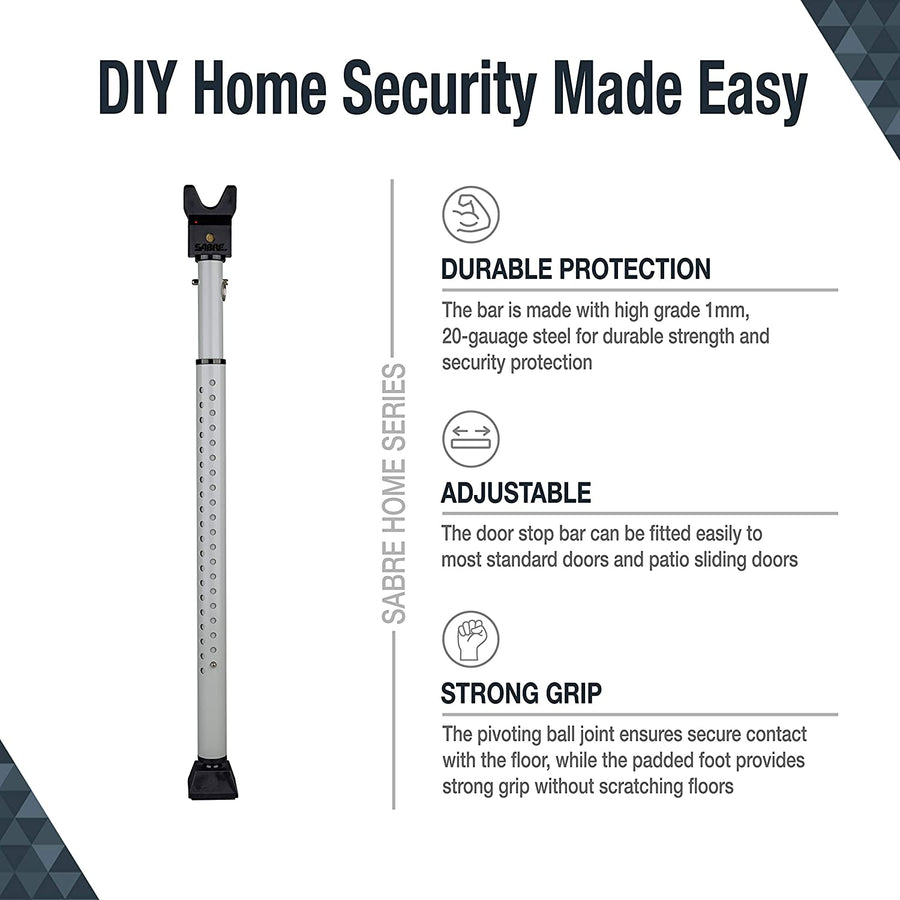 SABRE® Adjustable 2-in-1 Home Security Door Bar w/ 115dB Alarm