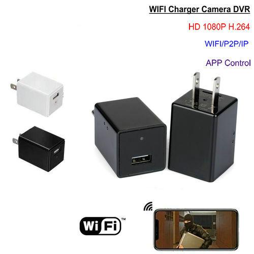 USB Cube Wall Charger Hidden Spy Camera Black 1080p HD WiFi