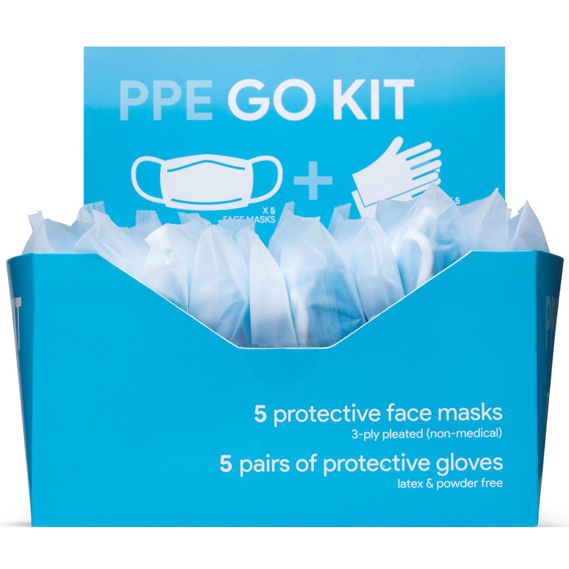 PPE Go-Kit Box Includes 50 Face Masks & 50 Pairs of Gloves