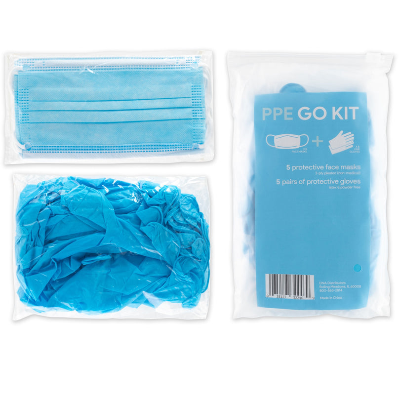 PPE Go-Kit Box Includes 50 Face Masks & 50 Pairs of Gloves