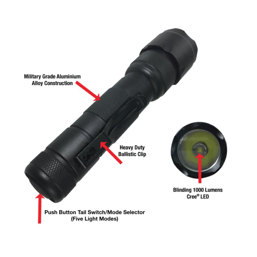 Police Force Tactical 5.25" Ultra-Lite L2 LED Flashlight 1000 Lm