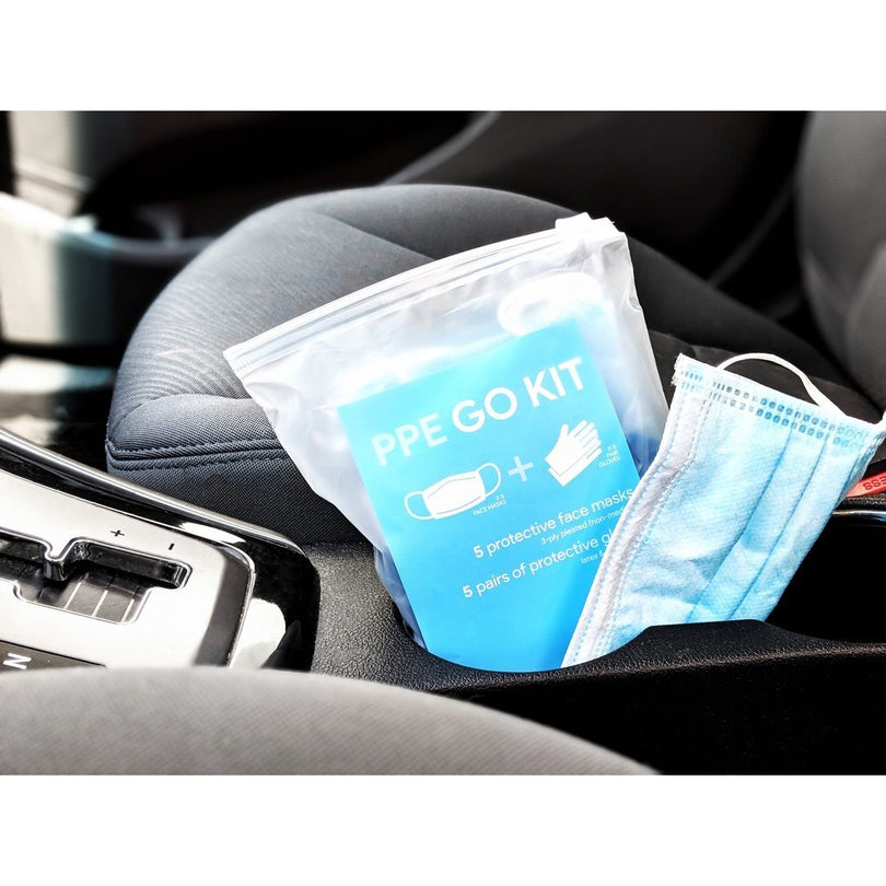 PPE Go-Kit Pack 5 Face Masks & 5 Pairs of Gloves In Each Pouch