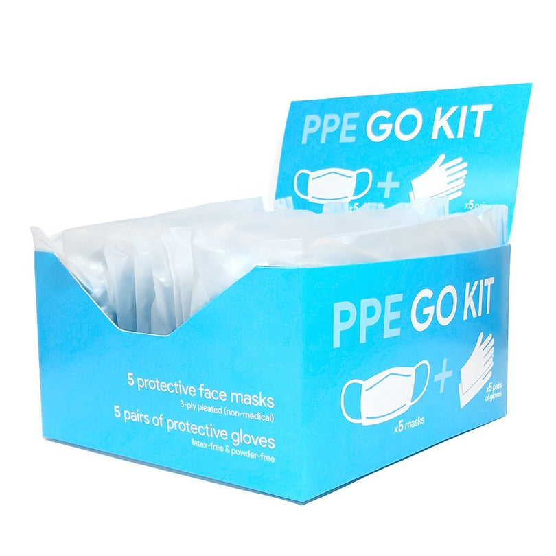 PPE Go-Kit Pack 5 Face Masks & 5 Pairs of Gloves In Each Pouch