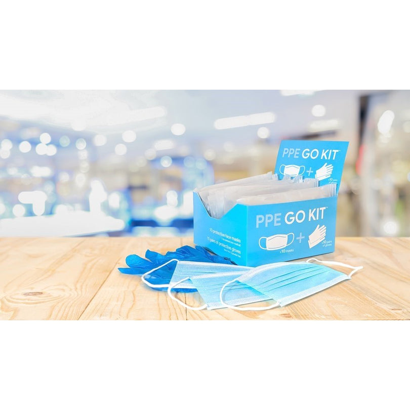PPE Go-Kit Pack 5 Face Masks & 5 Pairs of Gloves In Each Pouch
